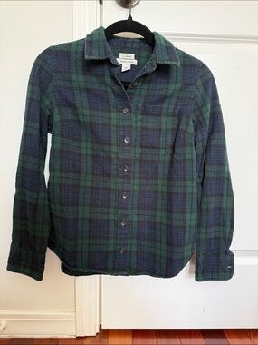 L.L. Bean Green & Navy Plaid Flannel Shirt